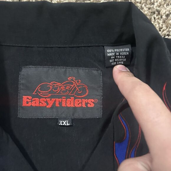 Vintage Easyriders Shirt Mens XXL Black Blue Flames Button Up Y2K Street Grunge - Picture 8 of 12